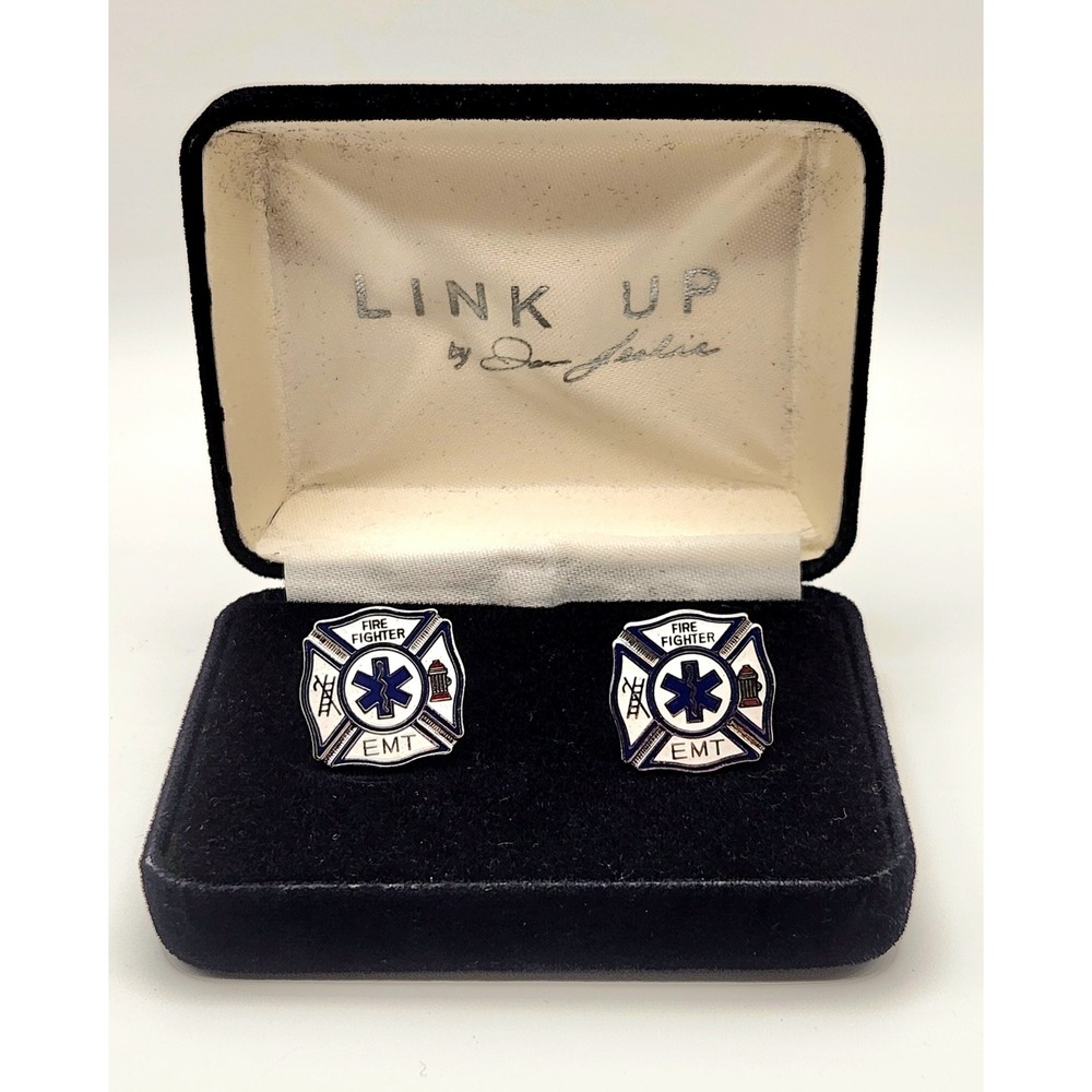 Link Up Don Lulic Fire Fighter EMT Cufflinks Star of Life Maltese Cross Enamel